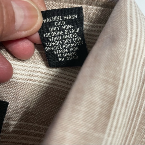 Jos. A. Bank Traveler’s Collection Linen Long Sleeve Button Shirt M Beige Stripe - Picture 8 of 11